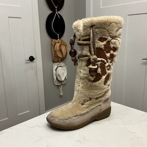 Sam Edelman Faux Fur Tall Boots in Cream and Brown